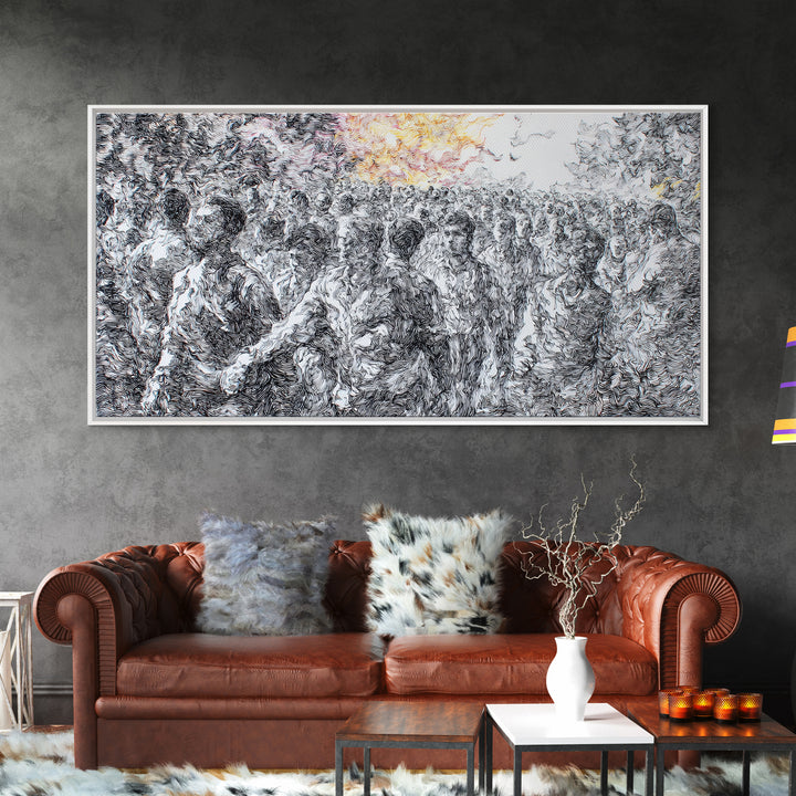 Gold Sun Over Textured African Landscape Canvas Print, Safari Wall Decor, Abstract Nature Scene, Modern Black White Art Gift