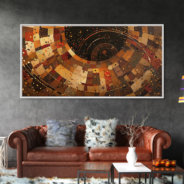 Earth Tone African Textile Spiral Canvas Print, Abstract Ankara Pattern Wall Decor, Boho Cultural Modern Living Room Art Gift