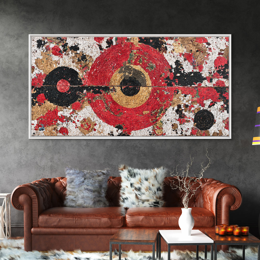 Red Black Gold African Target Abstract Wall Art, Geometric Textile Pattern Print, Bold Afrocentric Modern Decor Canvas Gift
