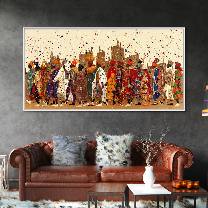 Vibrant African Festival Procession Canvas Print, Ankara Fashion Parade Wall Decor, Cultural Celebration Art For Living Room
