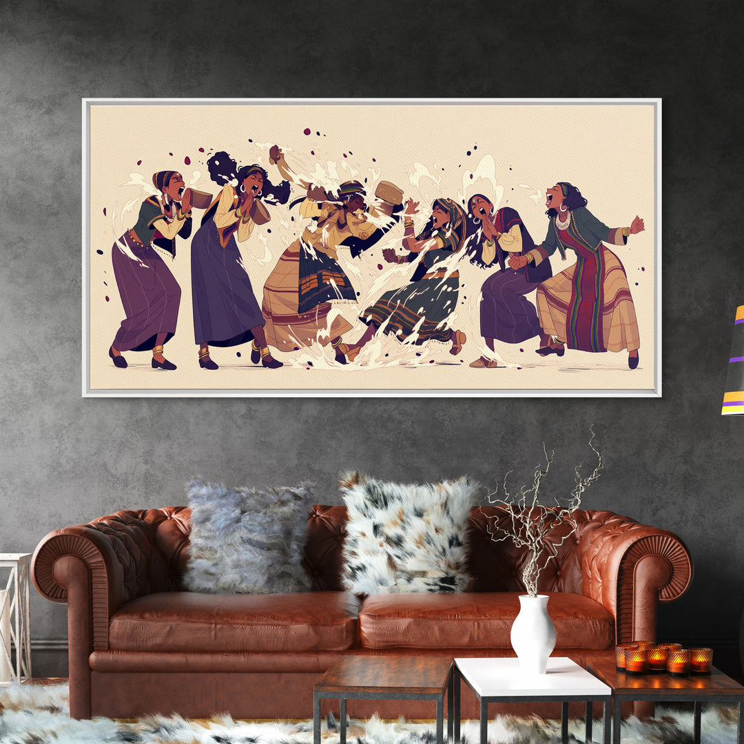 Joyful African Women Dancing Wall Art, Cultural Celebration Painting, Black Women Art, Feminine Afrocentric Home Decor Gift