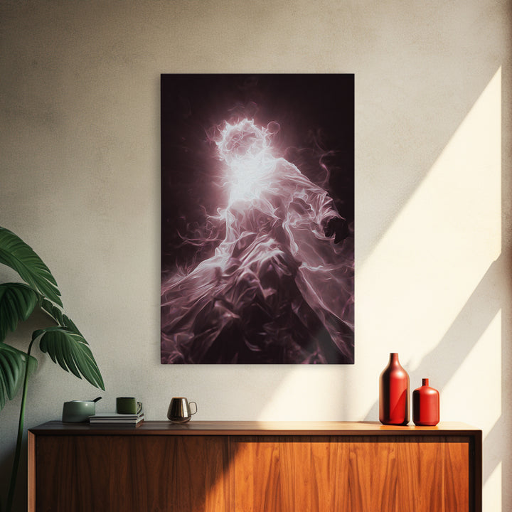 Glowing Ethereal African Goddess Framed Canvas Print, Mystical Figure Wall Art, Spiritual Black Art Decor, Dreamy Home Gift