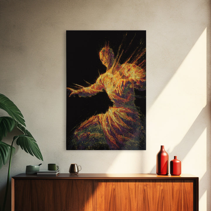 Fiery Abstract African Dancer Canvas Print, Afrocentric Wall Art, Black Culture Art, Spiritual Motion, Bold Home Decor Gift