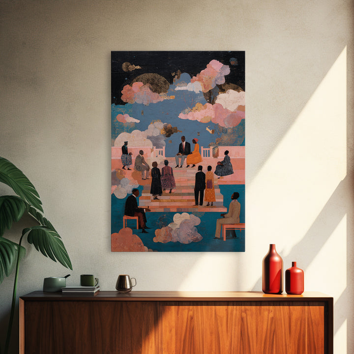 Afrocentric Wedding In The Clouds Wall Art, Black Love Wall Art, African American Art, Elegant Couple Home Decor Gift For Her