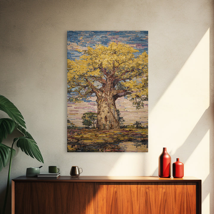 Golden Baobab Tree Canvas Print, Textured African Art Print, African Landscape, Earth Tone Wall Decor, Unique Home Decor Gift