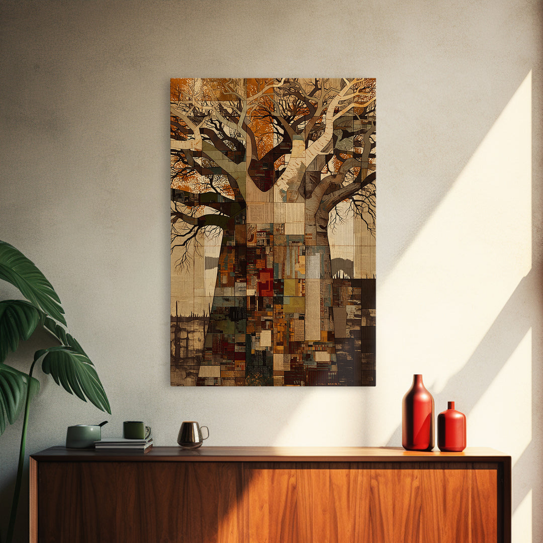 Patchwork Baobab City Tree Wall Art, Abstract African Art, Modern African Art, Urban Wall Art, Statement Home Decor Gift