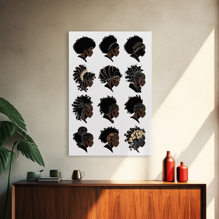 Black Women Hairstyle Portraits Wall Art, Afrocentric Illustration, African Woman Art Print For Salon Decor And Gift For Her