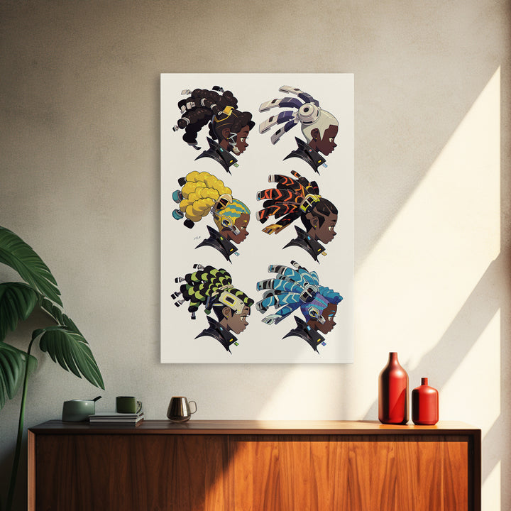 Afrofuturism Cyberpunk Women Canvas Print, Bold Black Girl Art, Futuristic Afrocentric Wall Art For Gaming Room Decor Gift