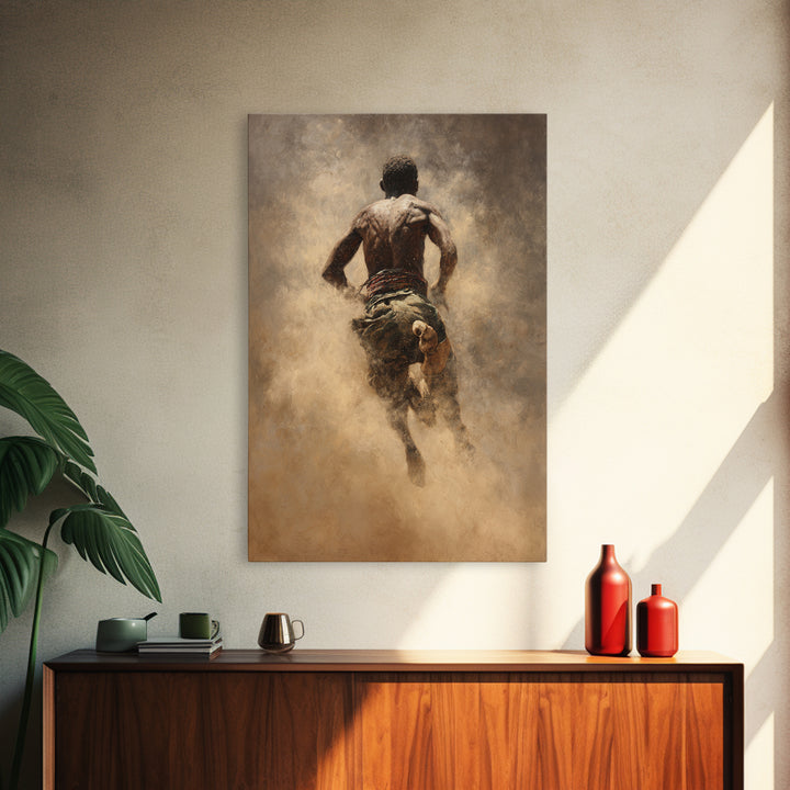 Muscular African Runner In Golden Dust Canvas Print, Black Man Portrait, Warrior Athlete Art, Powerful Statement Wall Decor