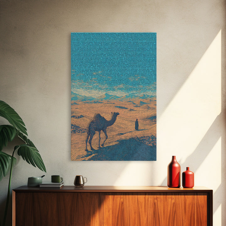 Textured Camel In Desert Wall Art, African Landscape, Blue Orange Safari Poster, Cultural Art Print, Office Decor Gift Set