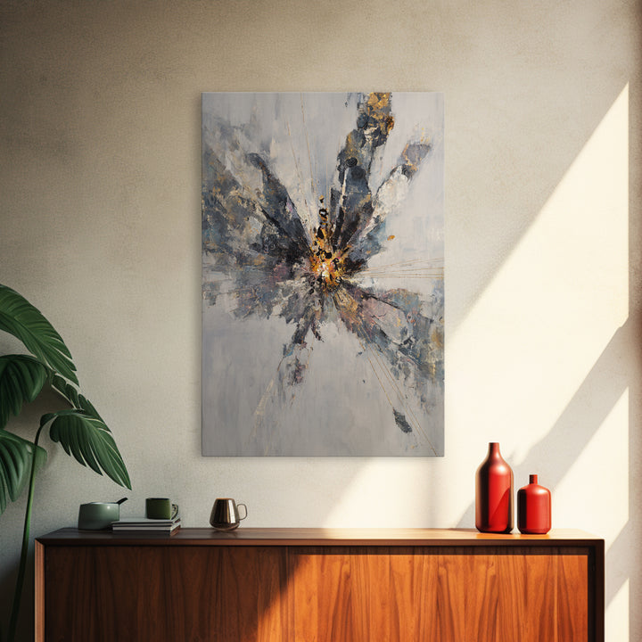 Explosive Gray Gold Abstract Burst Canvas Print, Modern Abstract Wall Art, Luxury Office Decor, Statement Living Room Art