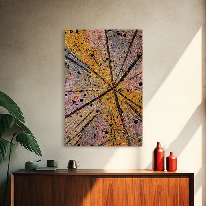Radiant Orange Tribal Starburst Abstract Wall Art, African Pattern Print, Geometric Afrocentric Decor, Bold Canvas Artwork