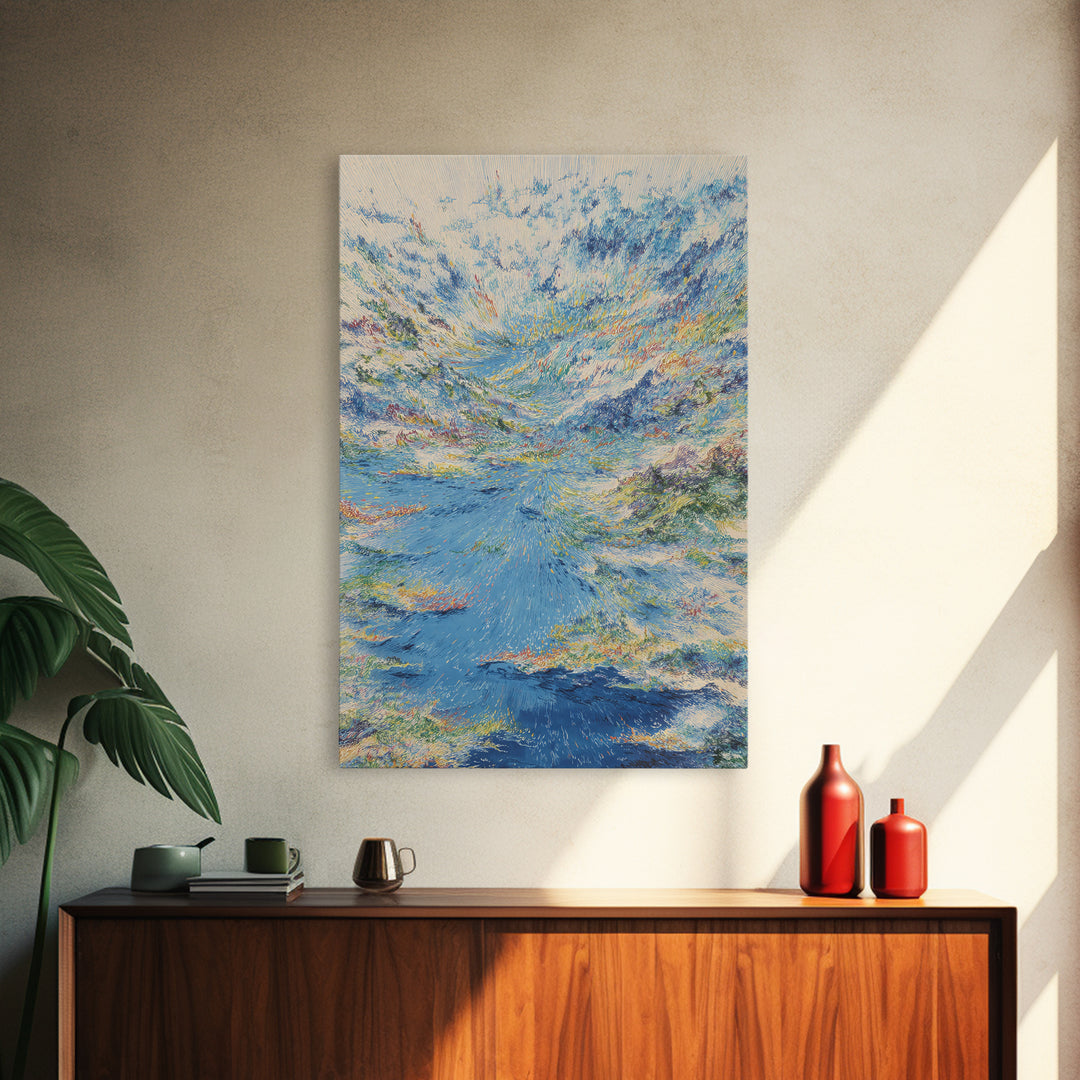 Dreamy Blue Coastal Seascape Canvas Print, Modern African Inspired Art, Ocean Landscape Wall Decor, Serene Gallery Artwork
