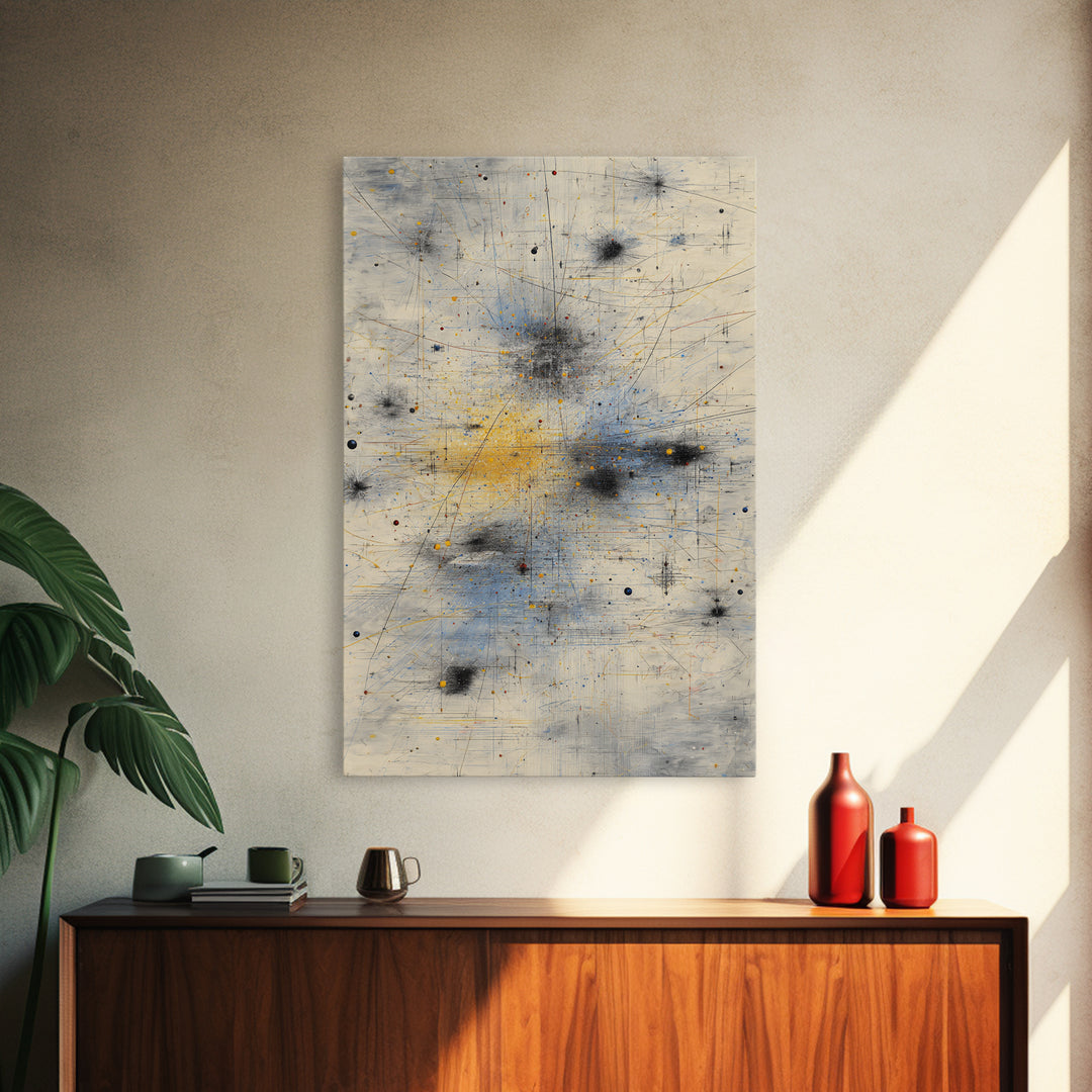 Soft Beige Constellation Map Canvas Print, Abstract African Art, Minimalist Office Decor, Gray Blue Gold Network Artwork