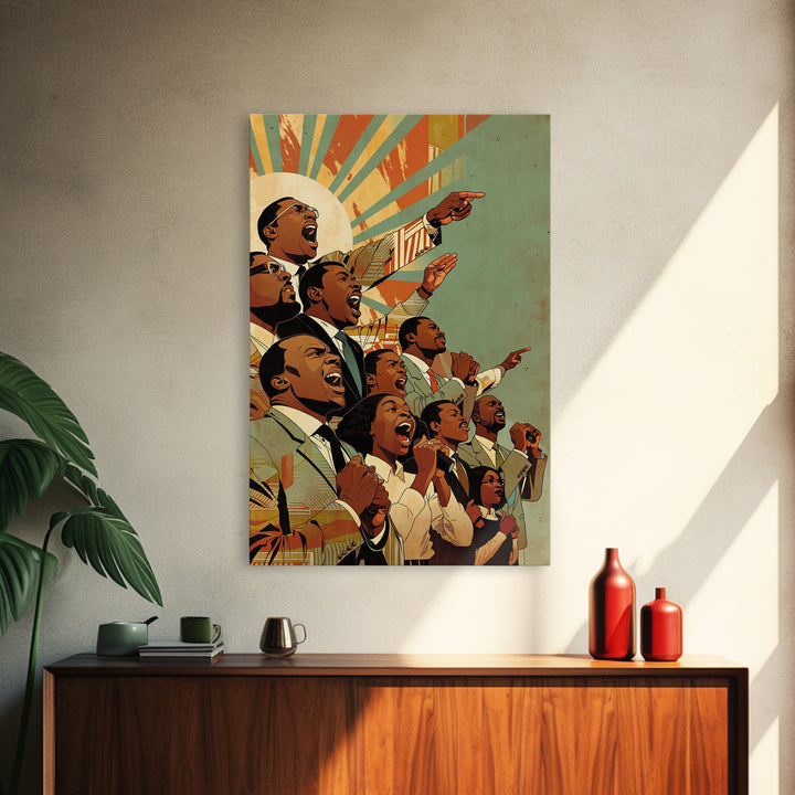 Uplifted Black Voices With Sunburst, Black History Wall Art, Juneteenth Art Print, African American Decor Gift, Canvas Print