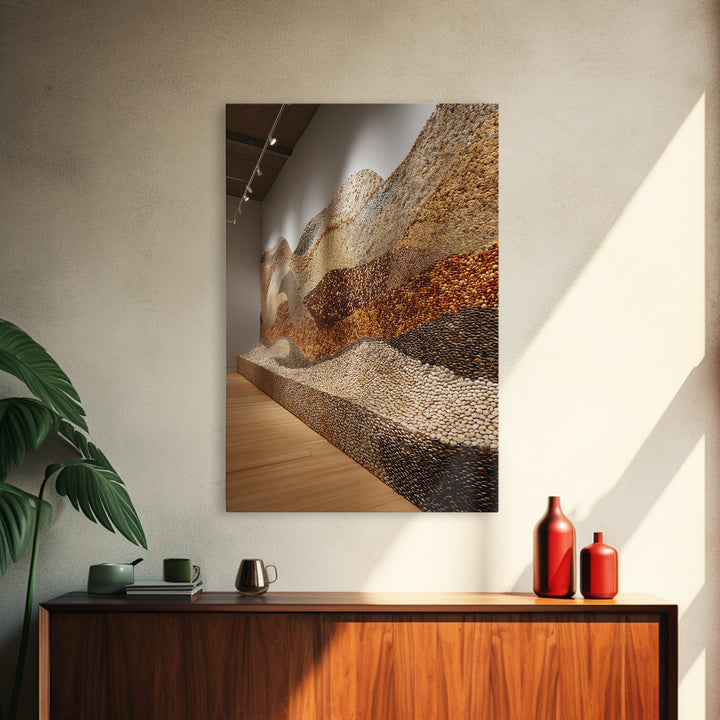 Gallery Stone Mosaic Wave Landscape, Large Textured Wall Art, Earth Tone Decor, Contemporary Art Print, Unique Canvas Print