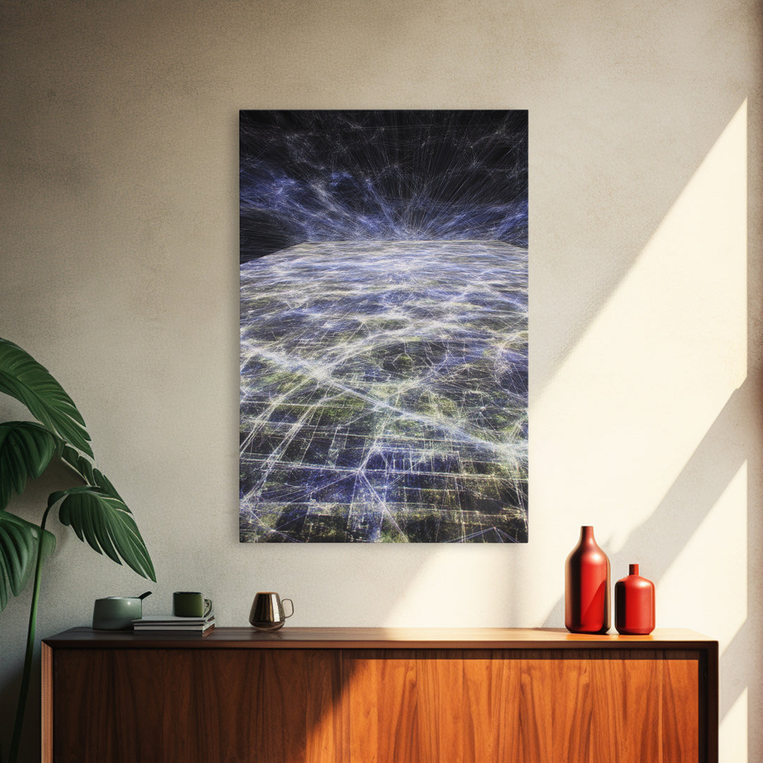 Futuristic Earth Data Horizon Canvas Print, Afrofuturism Decor, Digital Network Art, Modern Space Wall Decor For Office Gift
