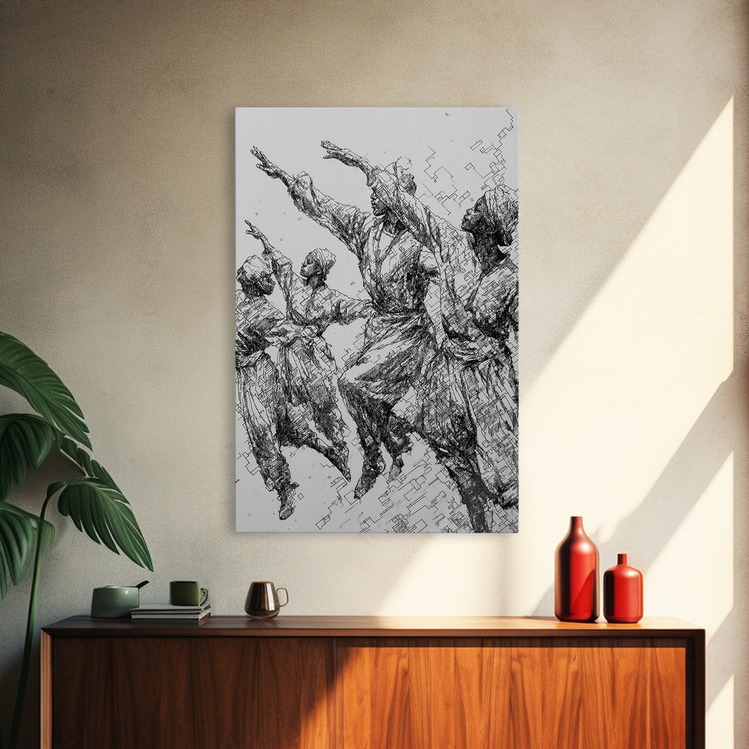 Leaping African Dancers Ink Sketch Wall Art, Black And White Cultural Dance Print, Afrocentric Home Decor, Gallery Art Gift
