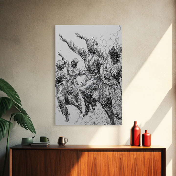 Leaping African Dancers Ink Sketch Wall Art, Black And White Cultural Dance Print, Afrocentric Home Decor, Gallery Art Gift