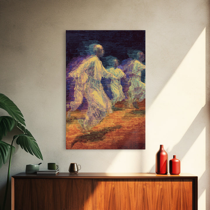 Ethereal African Dancers In Flowing Robes Wall Art, Motion Blur Cultural Painting, Afrocentric Spiritual Home Decor Gift