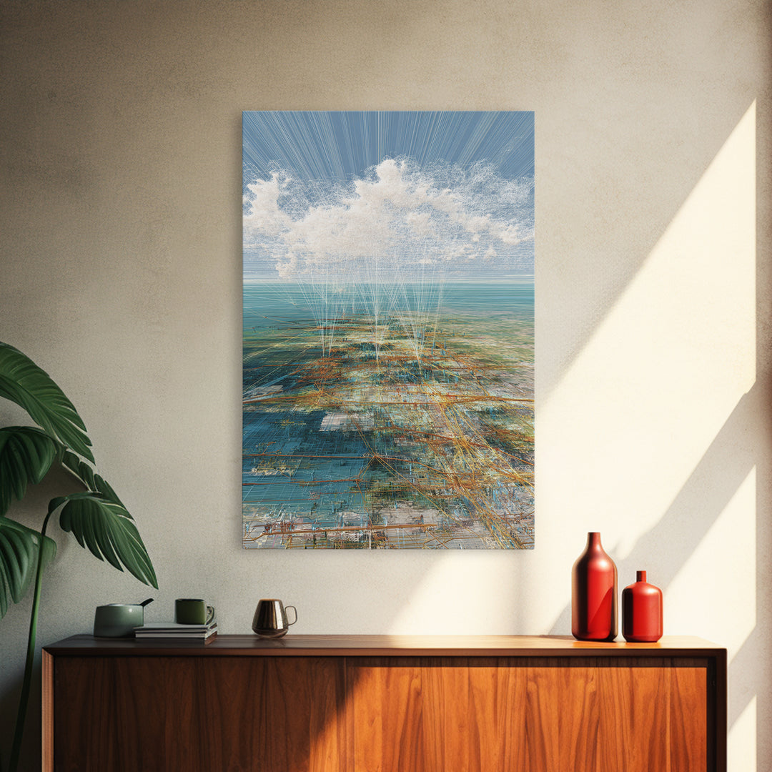 Dreamy Ocean Cloud Abstract Wall Art, Blue Coastal Landscape Print, Modern Nature Scene Decor, Serene Home Office Art Gift