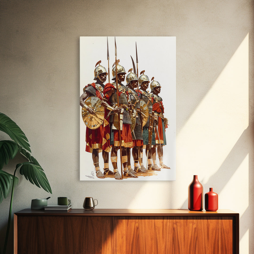 Ancient African Warriors With Spears And Shields Canvas Print, Tribal Warrior Art, Historical Wall Decor, Office Art, Gift For Him