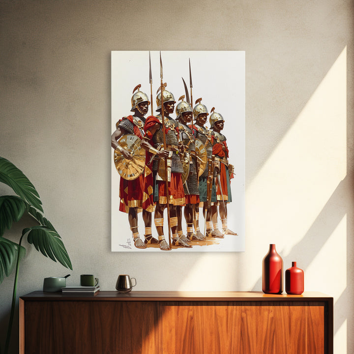 Ancient African Warriors With Spears And Shields Canvas Print, Tribal Warrior Art, Historical Wall Decor, Office Art, Gift For Him