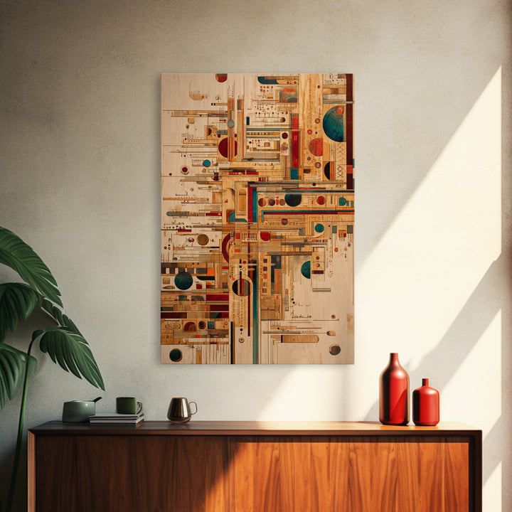 Earth Tone Geometric Tribal Pattern Canvas Print, Abstract African Art, Mid Century Modern Wall Decor, Textile Inspired Art