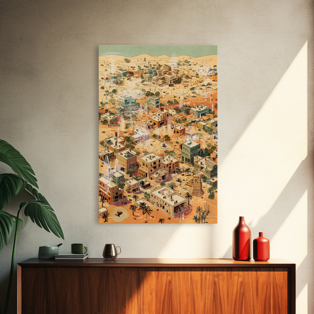 Desert Village Aerial Map With Contour Lines Wall Art, African Landscape Print, Boho Travel Poster, Earth Tone Wall Decor
