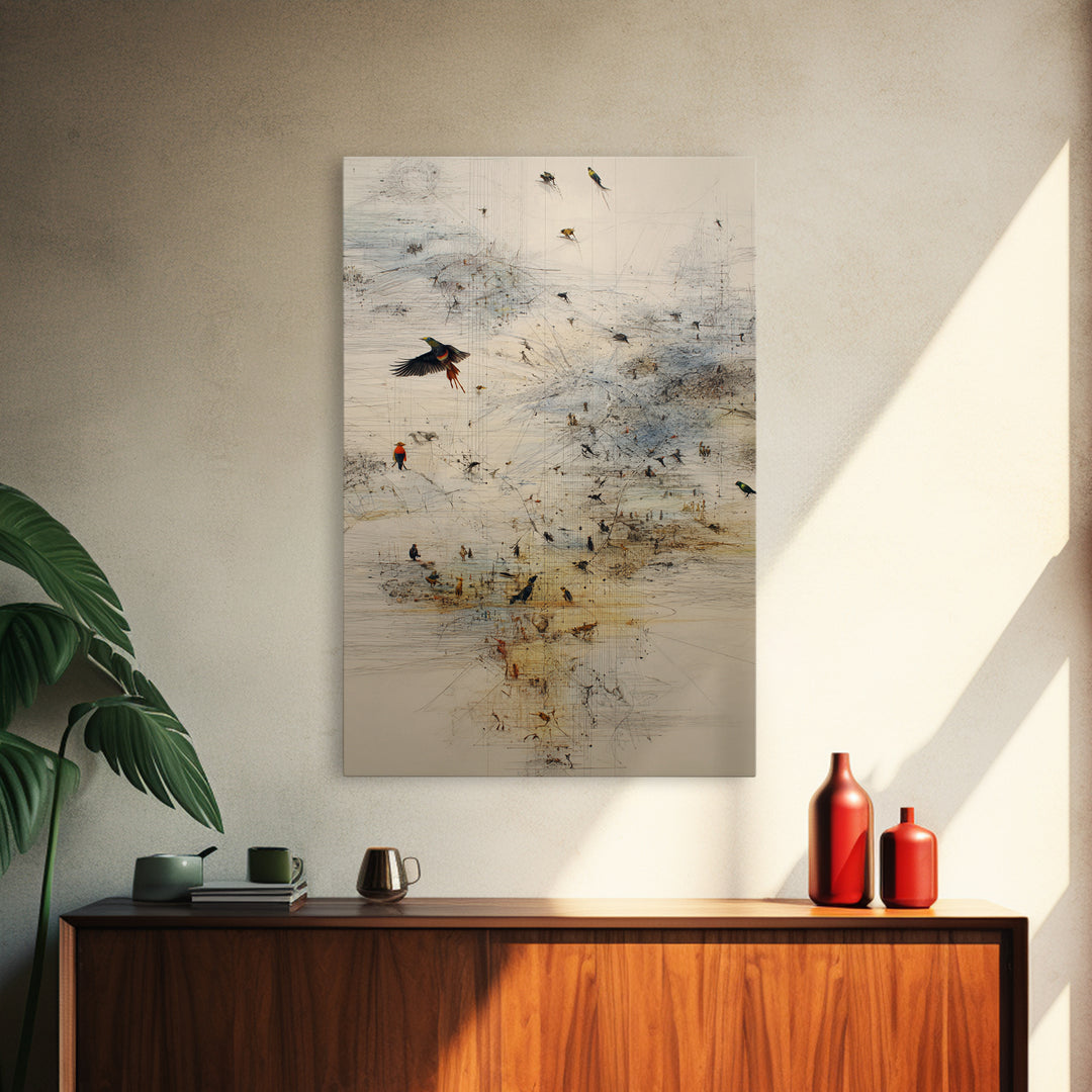 Abstract Birds Over Minimal African Landscape Wall Art, Modern Nature Scene Art, Neutral Gallery Decor, Unique Canvas Print