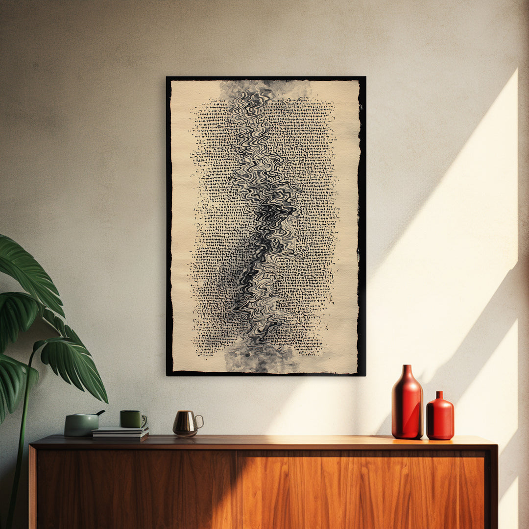 Antique Parchment Abstract Calligraphy Canvas Print, Ancient Manuscript Texture, Neutral Boho Wall Decor, Spiritual Art Gift