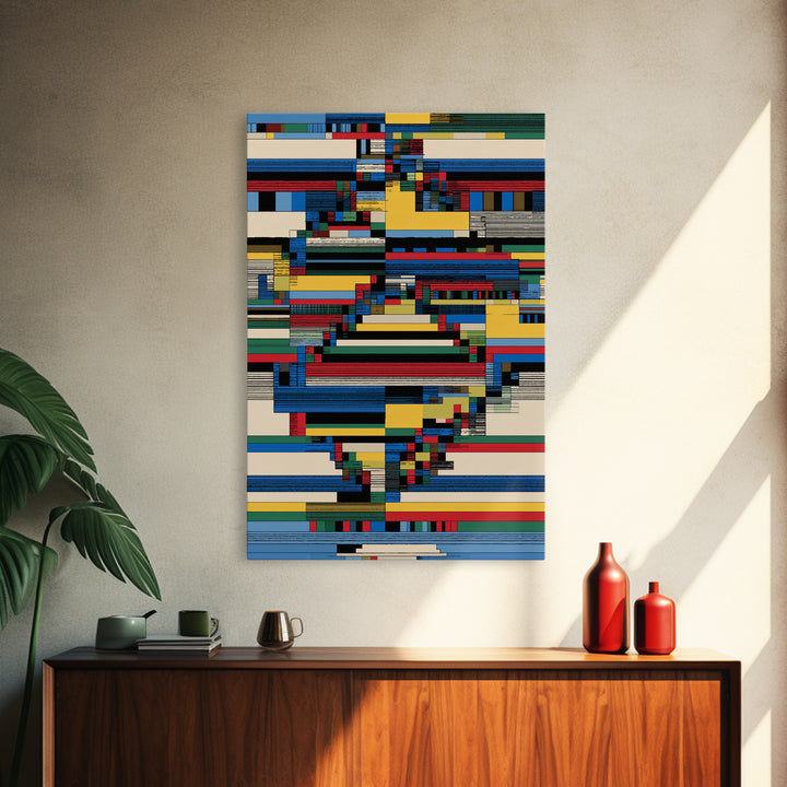 Glitched Africa Map In Primary Lines Canvas Print, Modern African Art, Geometric Wall Art, Afrocentric Office Decor Gift