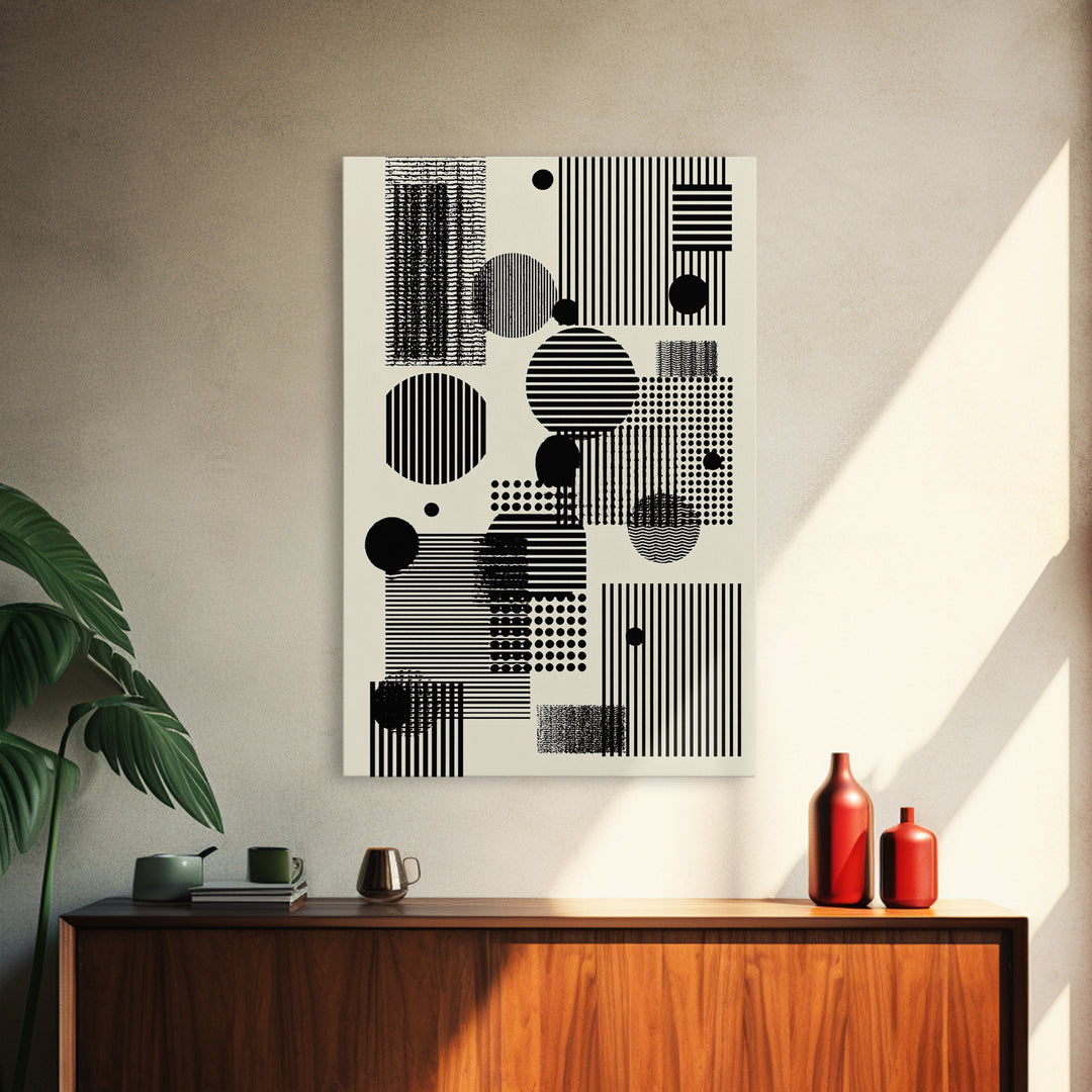 Minimal Black White Circles Stripes And Dots Wall Art, Geometric Wall Art, Minimalist Decor, Abstract Art Print, Modern Home Decor