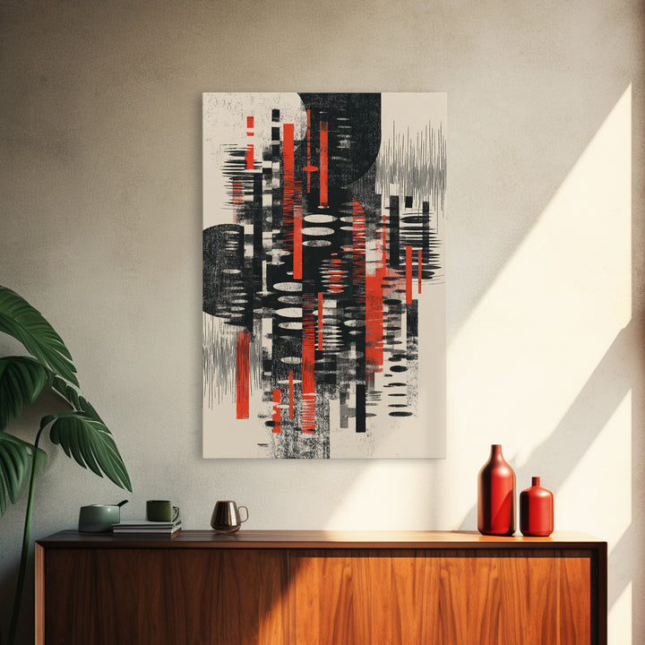 Black Red Textured Marks On Cream Wall Art, African Art Abstract, Modern Black Art, Statement Wall Art, Home Decor, Artistic Gift