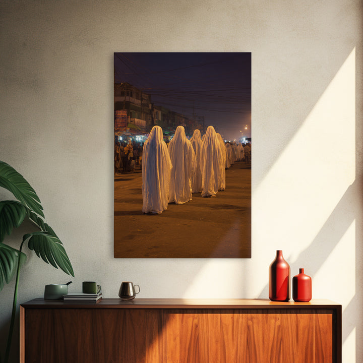 Night Street White Robed Procession Wall Art, African Travel Decor, Spiritual Cultural Art Print, Afrocentric Home Gift For Him