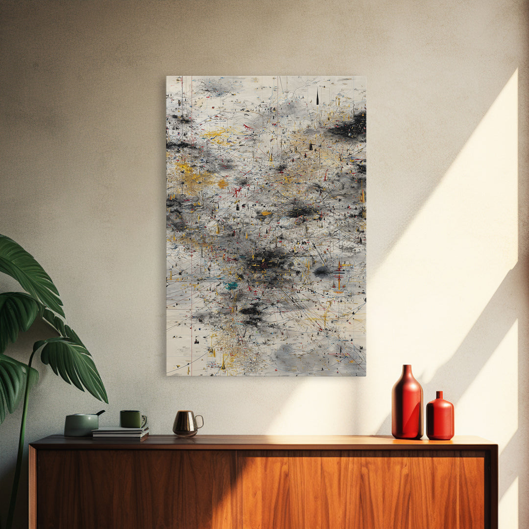 Neutral Abstract Storm Map Wall Art, Modern Canvas Art, Black Gold Minimalist Decor, Contemporary Office Art Print For Home