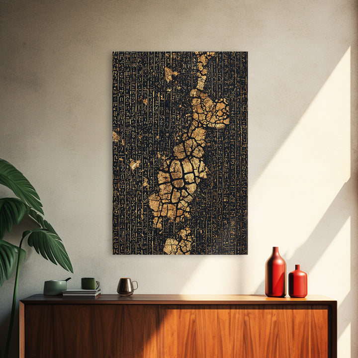 Ancient Gold Hieroglyph Map Wall Art, African Egyptian Art, Black And Gold Art, Cultural Wall Decor, Luxury Canvas Print