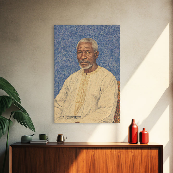 Elder African Man Portrait Framed Canvas Print, African American Art, Black History Gift, Cultural Home Decor, Office Decor