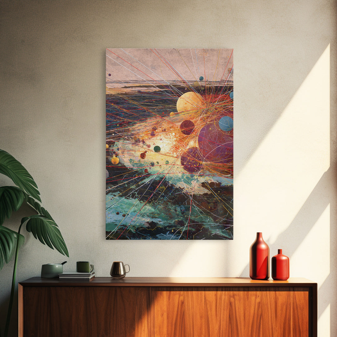 Abstract Planetary Network Framed Canvas Print, Modern Abstract Art, Afrofuturism Decor, Contemporary Wall Art, Office Decor