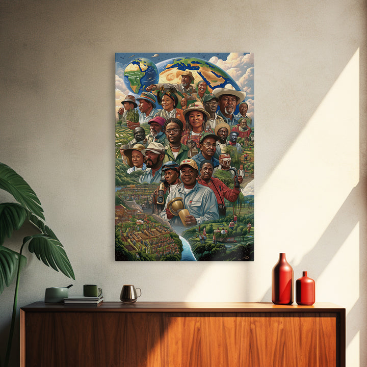 African Community Farmers Portrait Wall Art, Afrocentric Art Print, Black Culture Decor, Unique Motherland Living Room Home Decor Gift