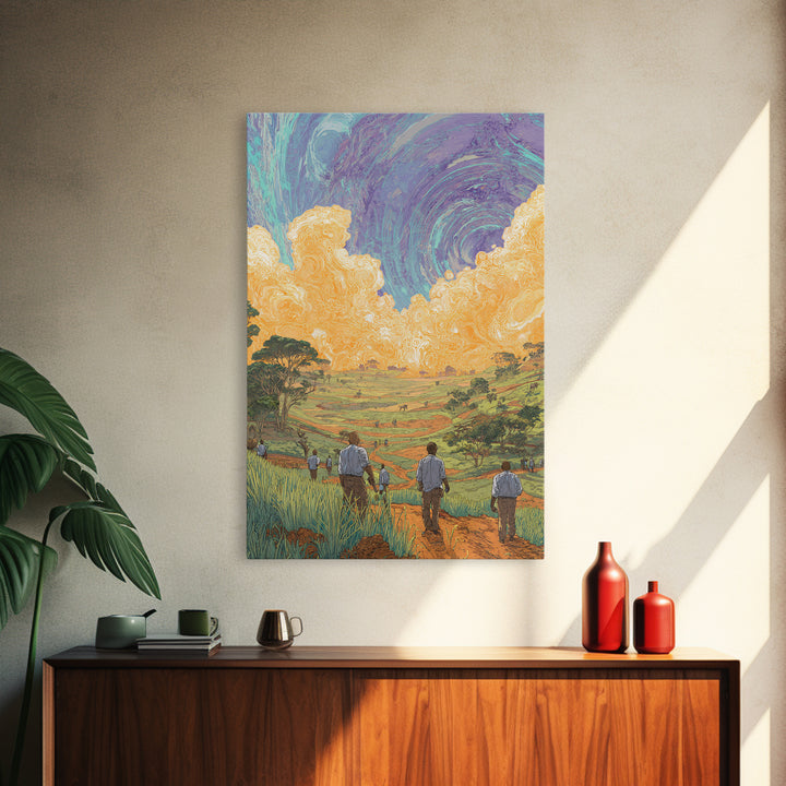Rolling African Valley With Golden Clouds Canvas Print, African Landscape Wall Art, Nature Scene Art, Earth Tone Home Decor