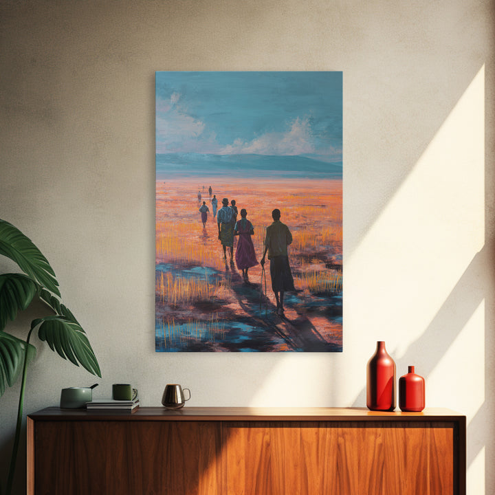 Serene African Wetland Walk At Sunset Wall Art, Afrocentric Landscape Print, Motherland Nature Decor, Living Room Canvas Print