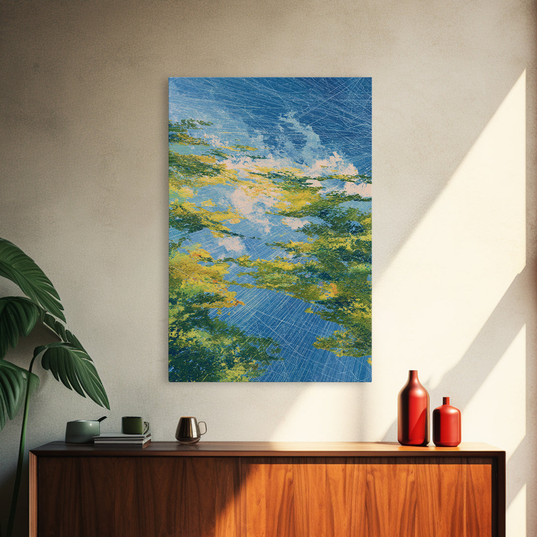 Blue Green Abstract African Landscape Canvas Print, Modern Wall Art, Nature Scene Art, Textured Home Decor For Living Room