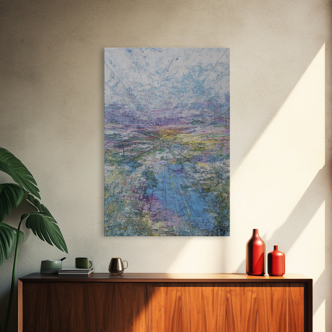 Pastel Horizon Abstract Wall Art, Blue Lavender Landscape, Modern Unique Canvas Print, Dreamy Office Decor Gift For Home