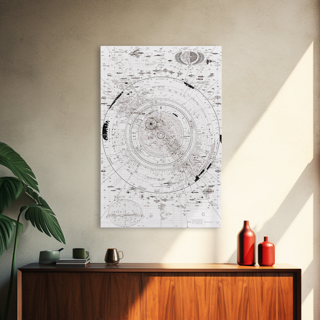 Intricate White Celestial Star Map Diagram Wall Art, Astronomy Blueprint Poster, Minimalist Office Decor, Cosmic Digital Print