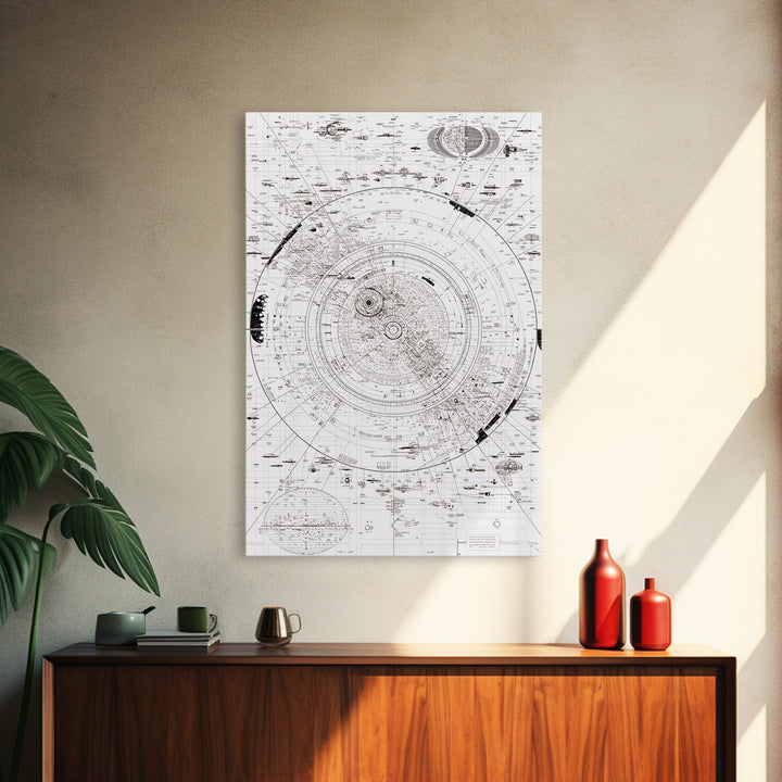 Intricate White Celestial Star Map Diagram Wall Art, Astronomy Blueprint Poster, Minimalist Office Decor, Cosmic Digital Print