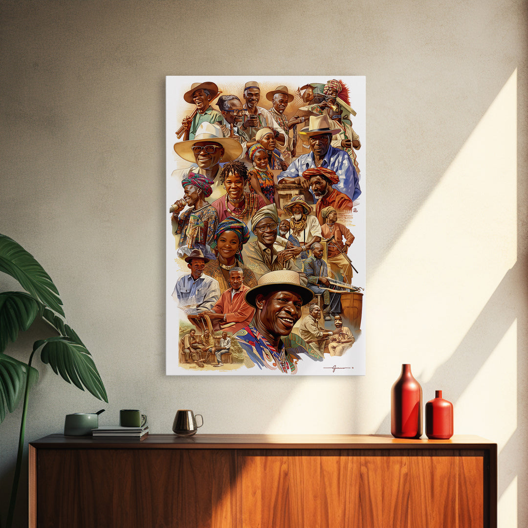 Joyful African Community Collage With Musicians, Canvas Print, African Celebration, Black Art, Cultural Wall Decor, Gift For Her
