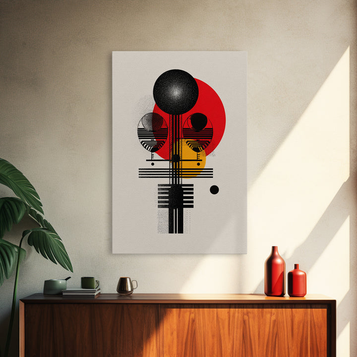 Geometric Afro Abstract Canvas Print, Red Black Gold Modern Wall Decor, African Inspired Minimalist Art, Bold Home Decor