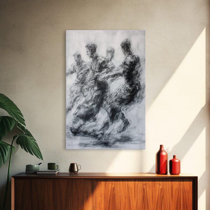 Monochrome African Dancers Wall Art, Charcoal Figure Drawing, Abstract Motion Print, Minimalist Black And White Decor Gift