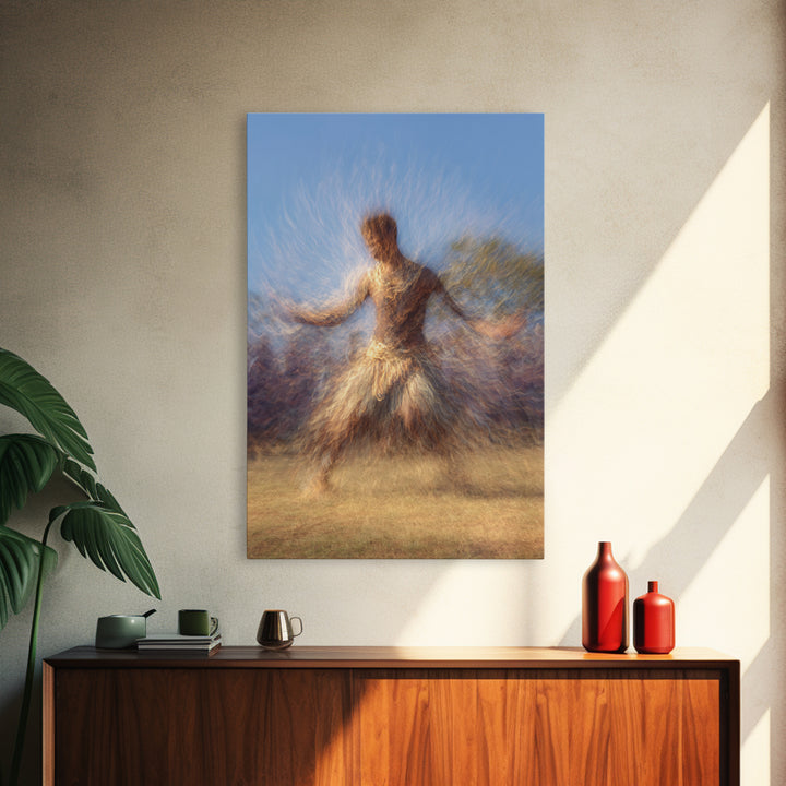 Blurred African Dancer In Grass Skirt, African Wall Art, Afrocentric Canvas Print, Cultural Home Decor, Warrior Dance Gift